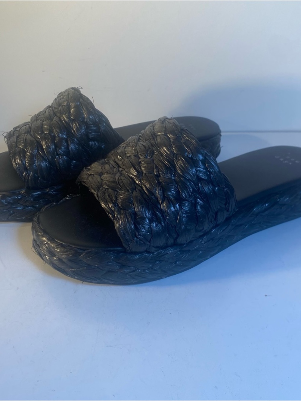 A New Day Platform Slide Slip-On Woven Black Sandals Size 9